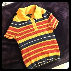 Retro striped ribbed cropped polo